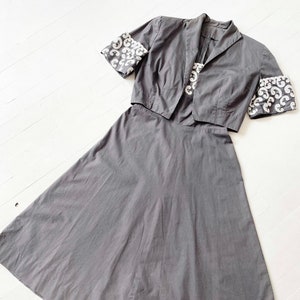 1950s Embroidered Charcoal Dress + Bolero Jacket