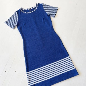 princess polly baby blue dress 1960s Striped Cobalt Blue Bouclé Knit Dress