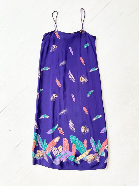 1980s Purple Feather Print Dress - image 5