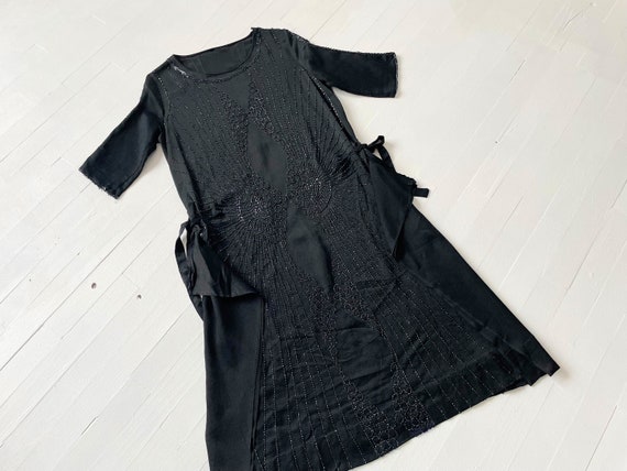Vintage Beaded Black Rayon Crepe Dress - image 6