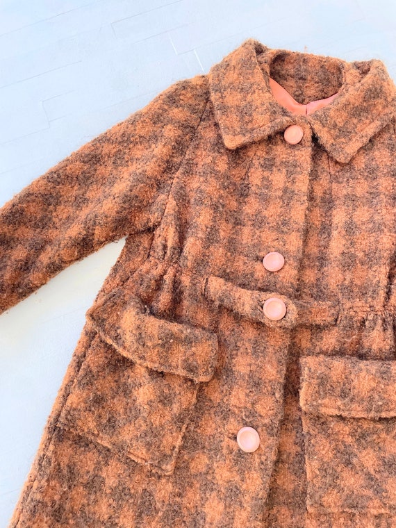 1960s Brown Check Bouclé Wool Coat - image 2