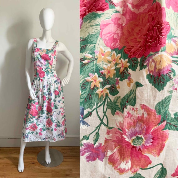 1980s Floral Sun Dress - image 1