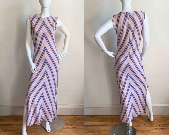 1970s Cotton Chevron Striped Maxi