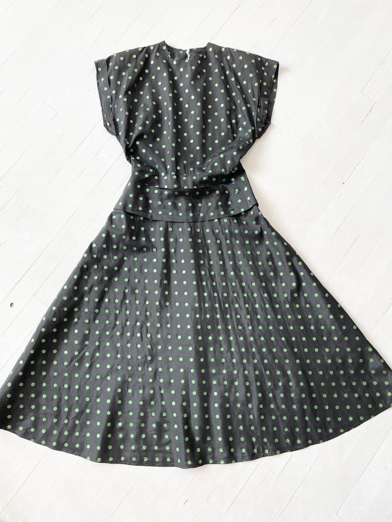 1940s Black Taffeta Polka Dot Dress - image 3