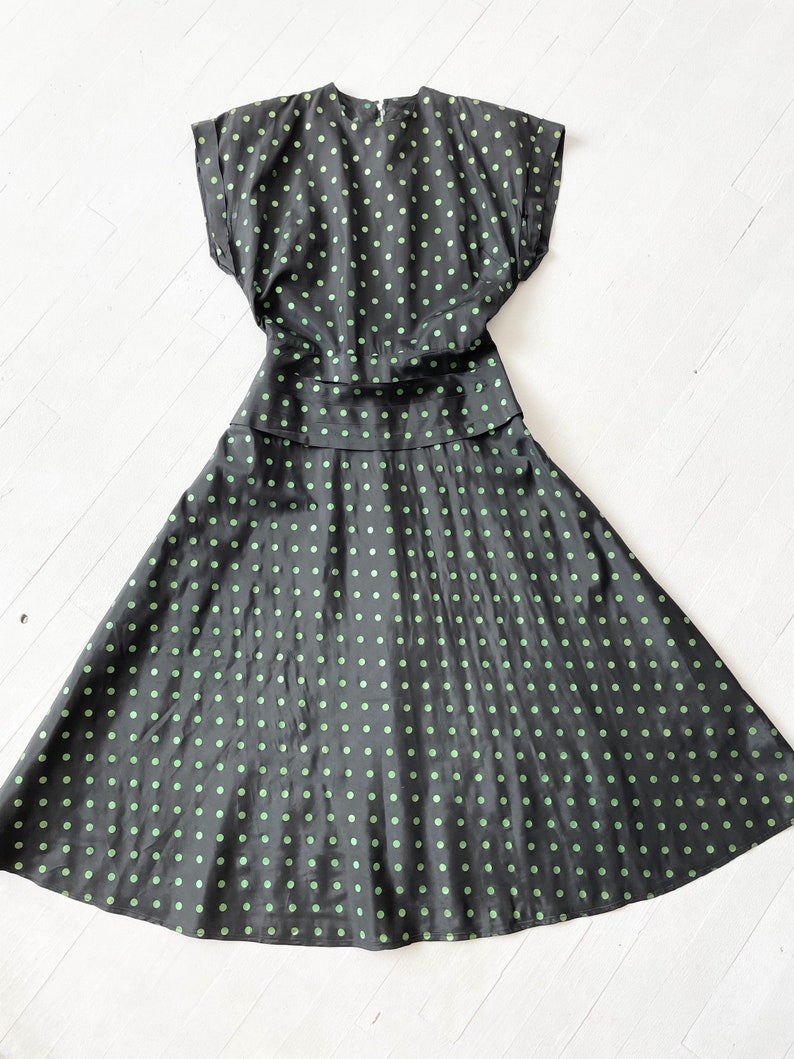 1940s Black Taffeta Polka Dot Dress image 3