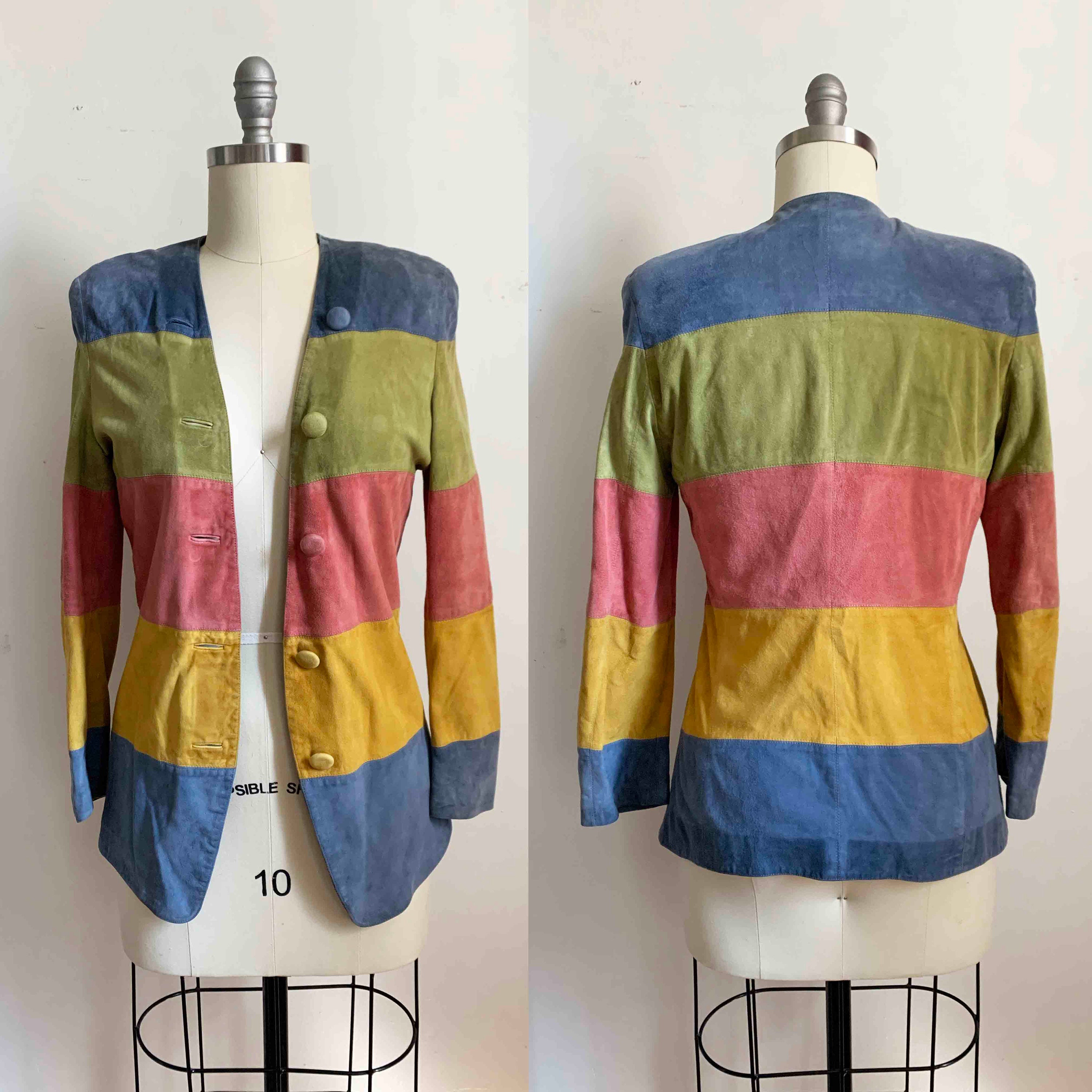 1990s Salvatore Ferragamo Rainbow Suede Jacket - Etsy Denmark
