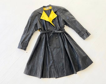 1980s Black + Yellow Vinyl Belted Trench Coat