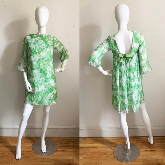 1960s Green Chiffon Mini Dress