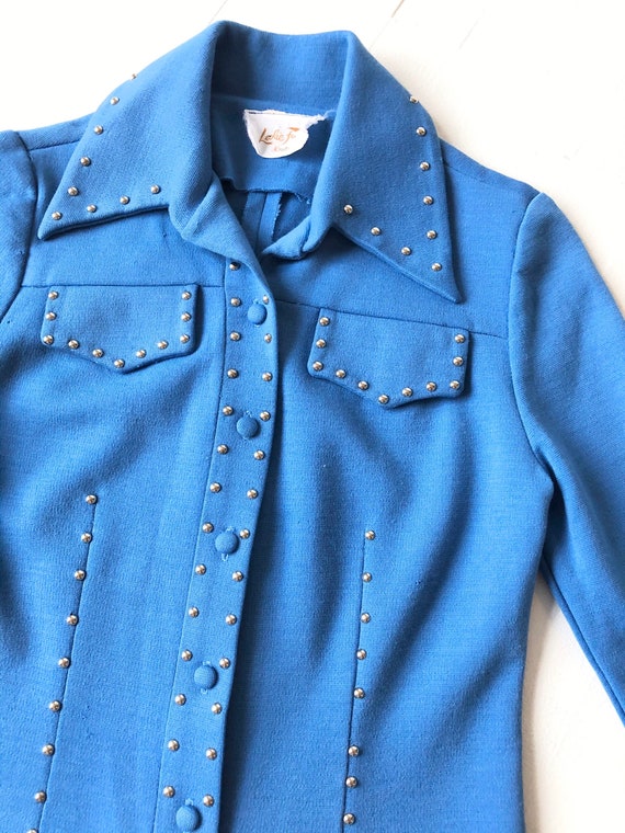 1970s Studded Blue Knit Shirt