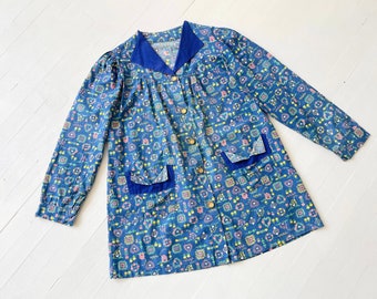 1950s Blue Novelty Print Cotton Smock