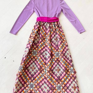 1970s Purple Patterned Paillette Maxi Dress image 5