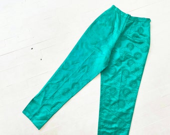 1960s Jade Floral Satin Cropped Pants