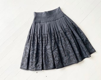 1980s Black Pleated Patterned Skirt