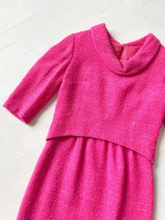1960s Hot Pink Wool Bouclé Knit Dress - image 2