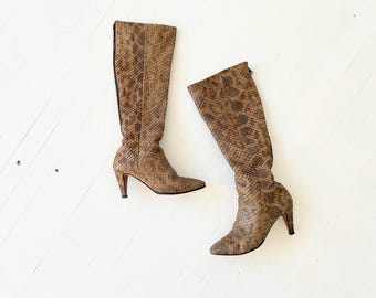 1990s Andrea Pfister Couture Snakeskin Tall Boots