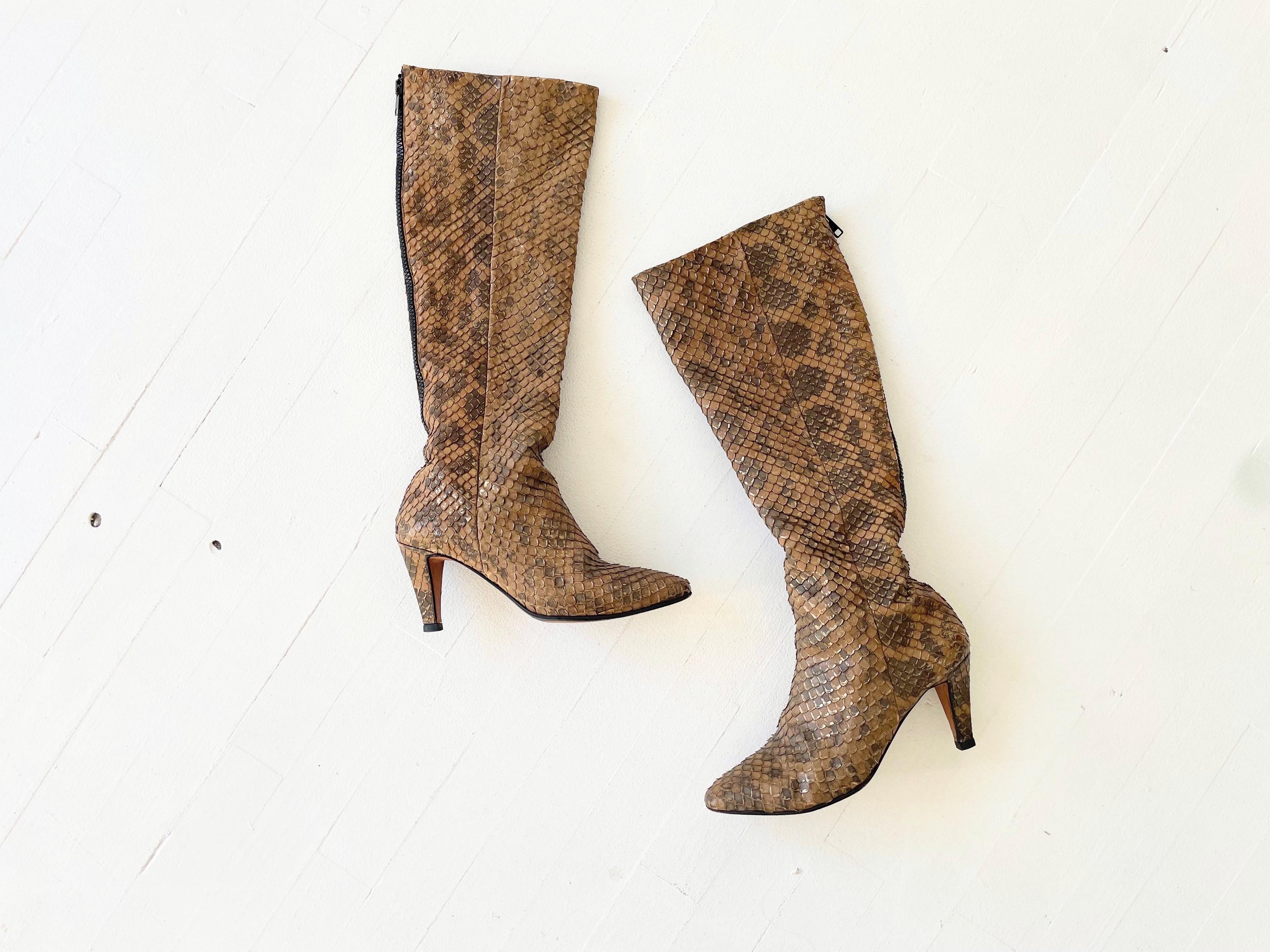 Vintage 90s Genuine Snake Skin Ankle Boots Brown Heeled Pointed Toe Western NINE WEST | Snakeskin Print Boots – The Vault By Volpe Beringer main image 3