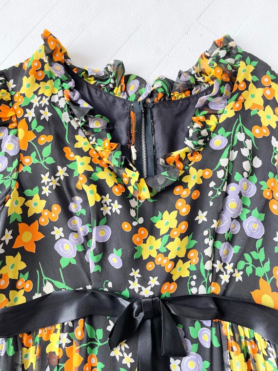 1960s Dark Floral Chiffon Maxi Dress - image 6