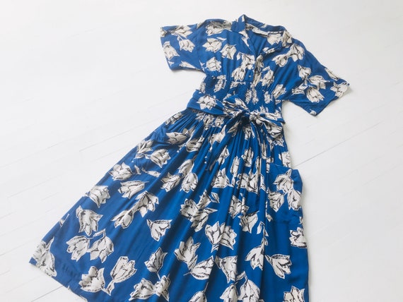 Vintage Nicole Miller Cobalt Floral Print Dress