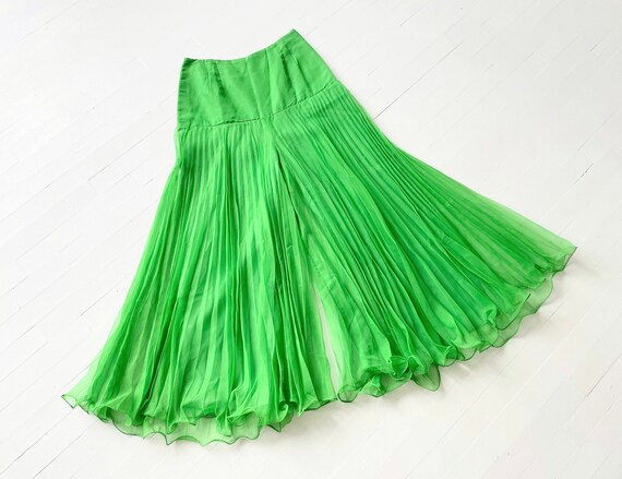 1960s Apple Green Accordion Pleat Wide Leg Pants - image 1