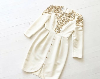 1980s Lillie Rubin Embellished Cream Dress