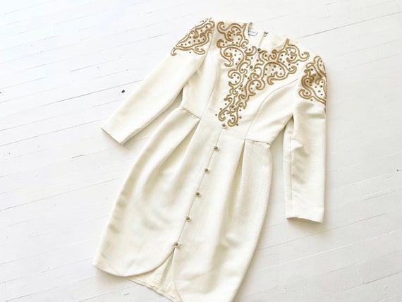 1980s Lillie Rubin Embellished Cream Dress