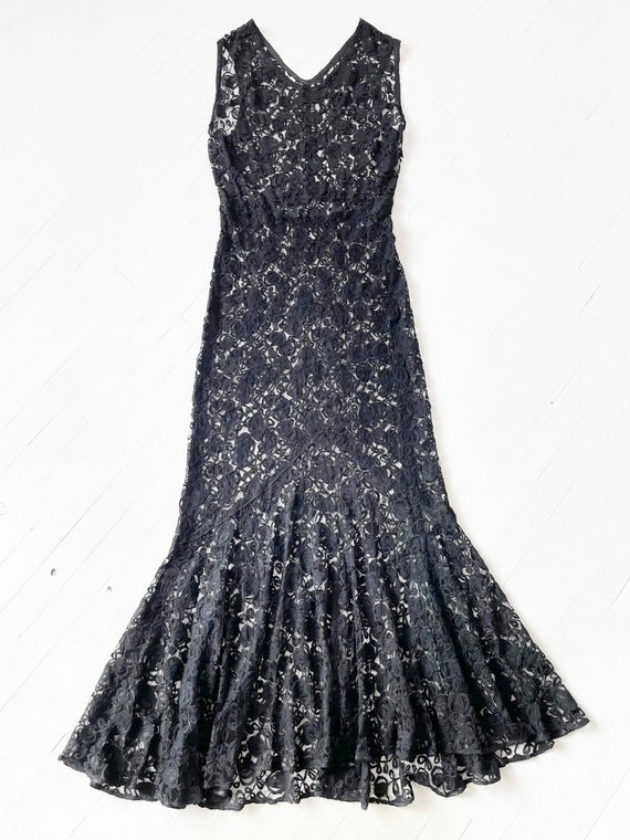 Vintage 1930s Black French Lace Dress