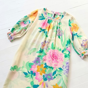 1980s Floral Print Silk Dress