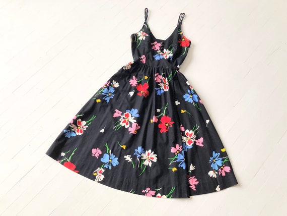 1970s Lanz Black Floral Dress