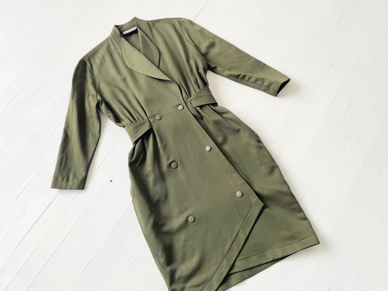 1980s Thierry Mugler Olive Green Double Breasted Dress image 1