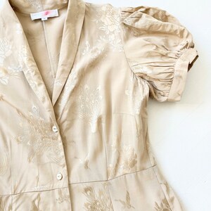 Vintage Gold Satin Jacquard Puff Sleeve Maxi Dress image 2