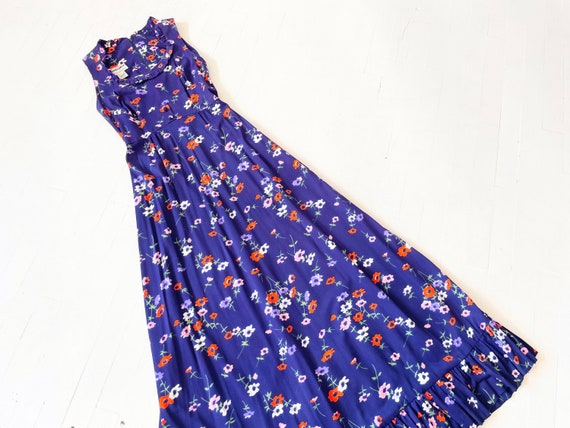1970s Purple Floral Maxi Dress - image 1