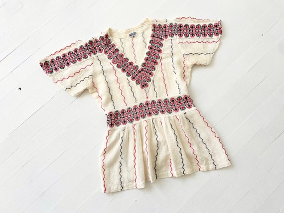 1970s Embroidered Indian Cotton Gauze Top - image 1