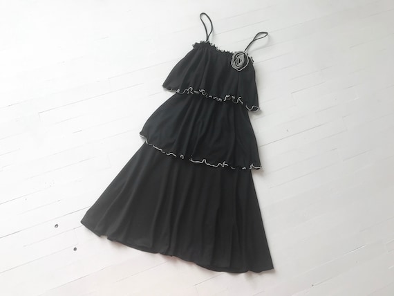 1970s Black Ruffled Studio 54 Dress