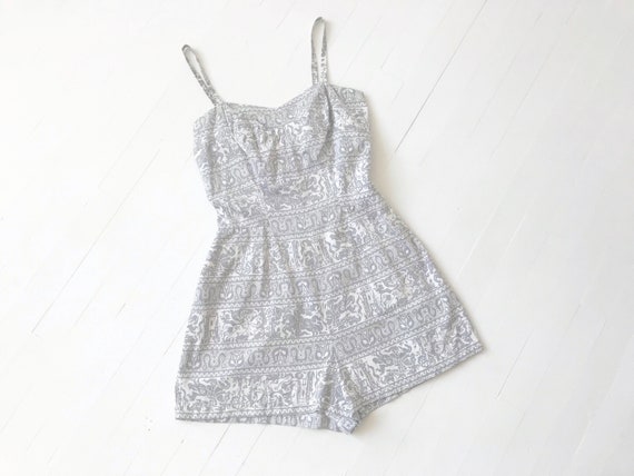1950s Medieval Print Cotton Romper