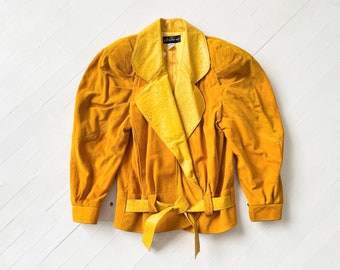 1980s Mustard Suede + Leather Belted Jacket