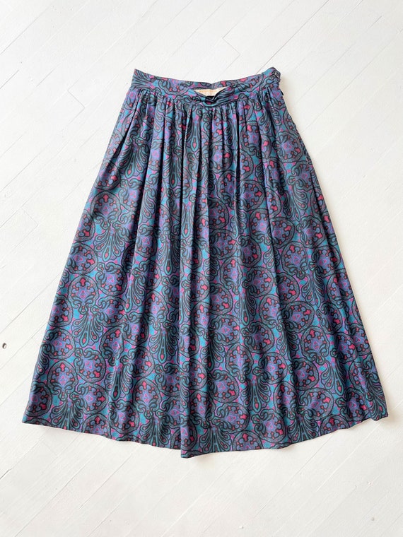 1980s Teal Printed Skirt - image 3