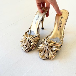1950s Gold Fringed Pom Pom Mules