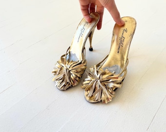 1950s Gold Fringed Pom Pom Mules