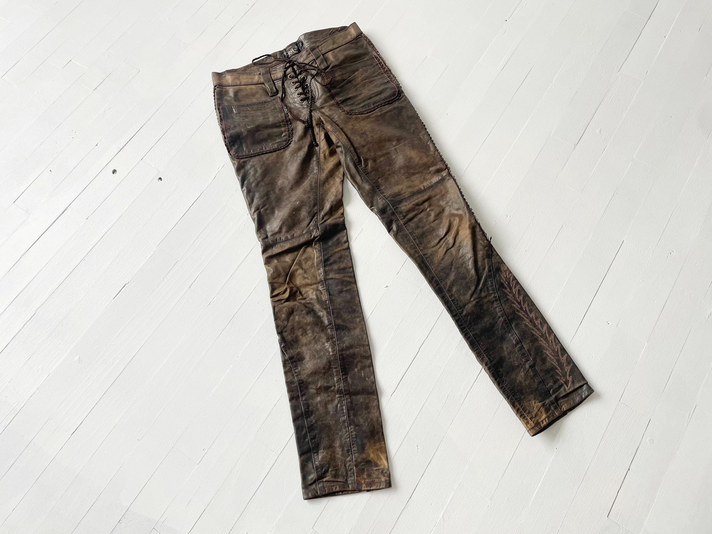 Vintage Ralph Lauren Lace-up Western Embroidered Brown Vintage Ralph Lauren Lace-up Western Embroidered Brown