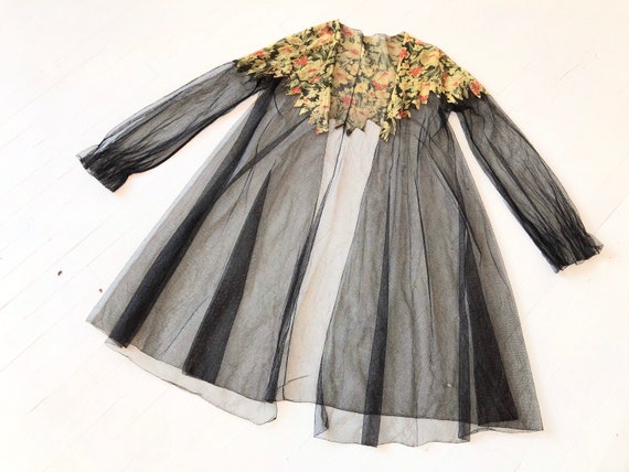 1930s Floral Chiffon Net Robe