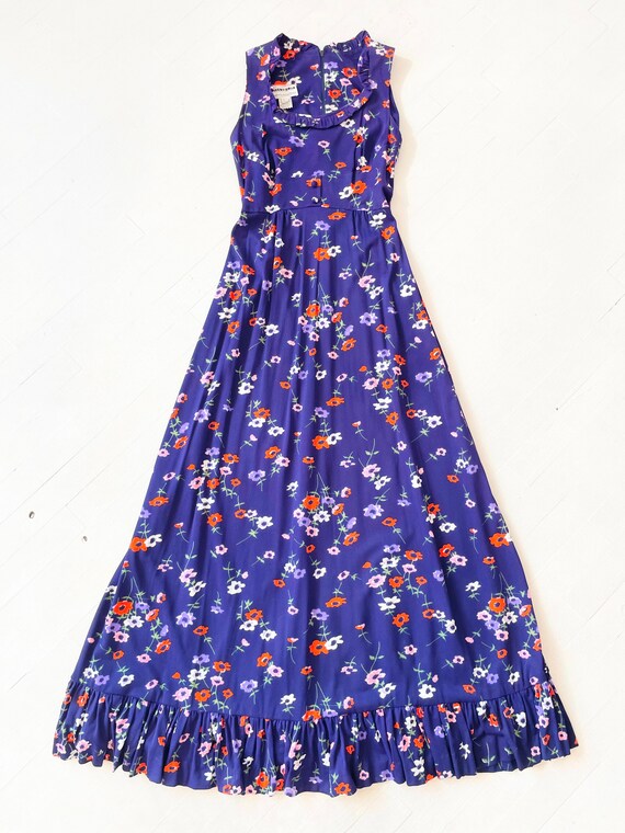 1970s Purple Floral Maxi Dress - image 3