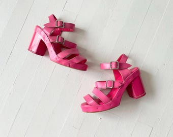Y2K Comme Des Garçons Tacones De Plataforma Con Tiras Rosa Fuerte