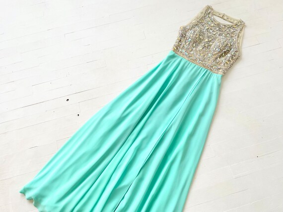 1980s Embellished Mint Chiffon Gown - Etsy