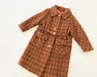 1960s Brown Check Bouclé Wool Coat