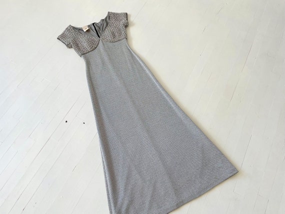 70’s Black Knit with Metallic Gold Braided Trim Maxi Dress
