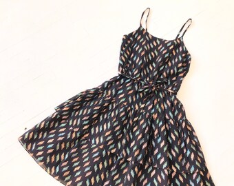 1970s Tiered Rainbow Lurex Dress