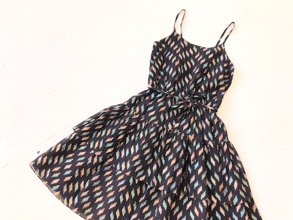 1970s Tiered Rainbow Lurex Dress