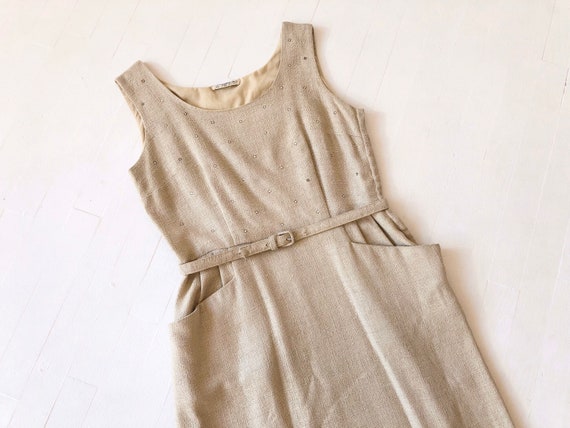 1950s Linen Rhinestone Dress