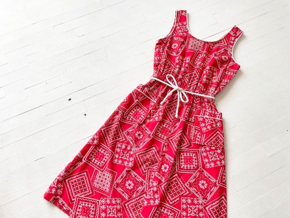 1960s Red Bandana Print Dress - image 1