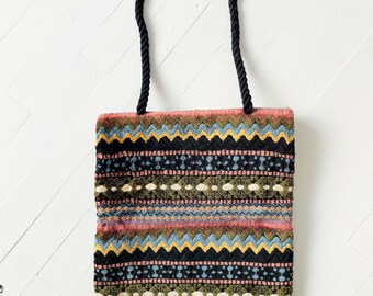 Vintage Patterned Tapestry Bag With Tasseled Details and